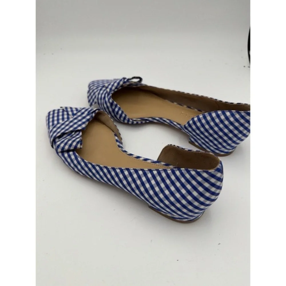 Talbots Gingham Bow D'Orsay Flats Blue White Low Block Heel 6M. ‎       1652